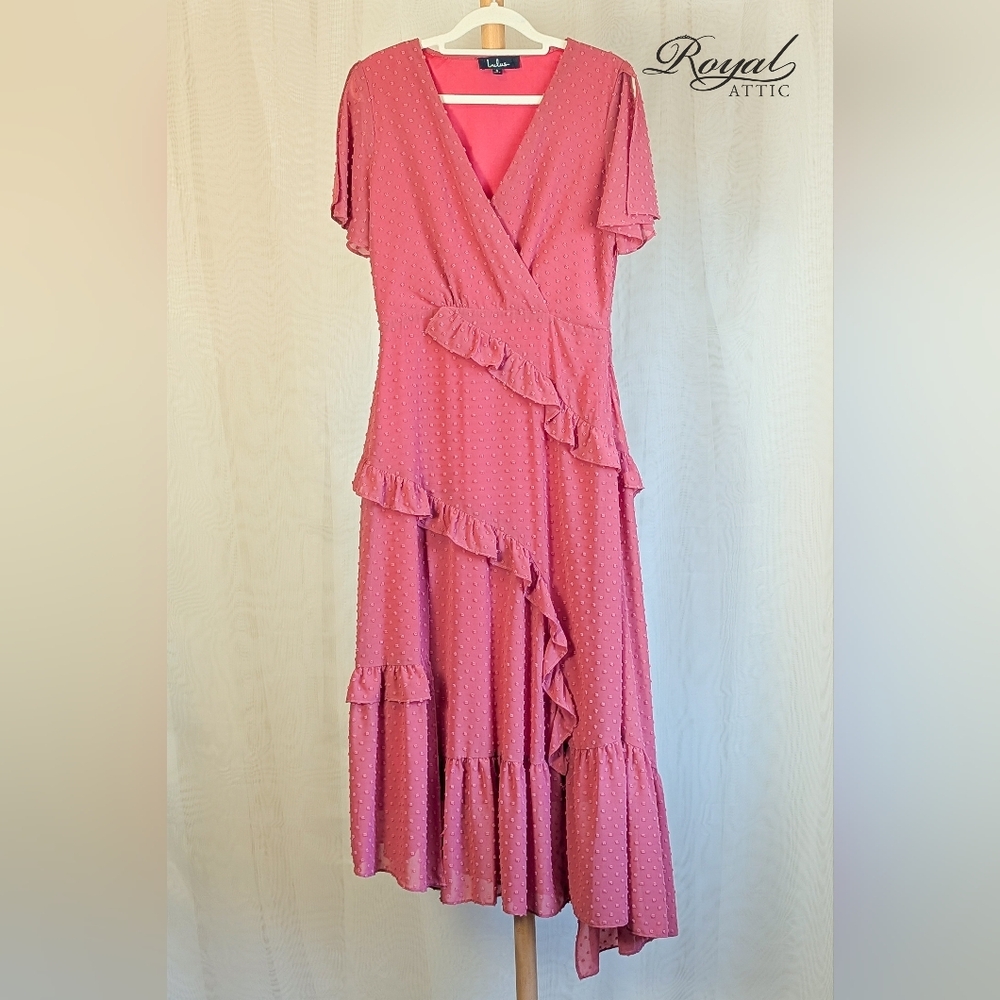 Lulu's Mauve Ruffle Wrap Midi Dress - Picture 3 of 8